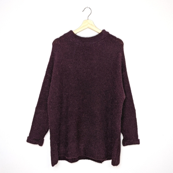 Free People Wool Blend Oversized Slouchy Tunic Sweater Burgundy Purple Size XS/S - Picture 2 of 15